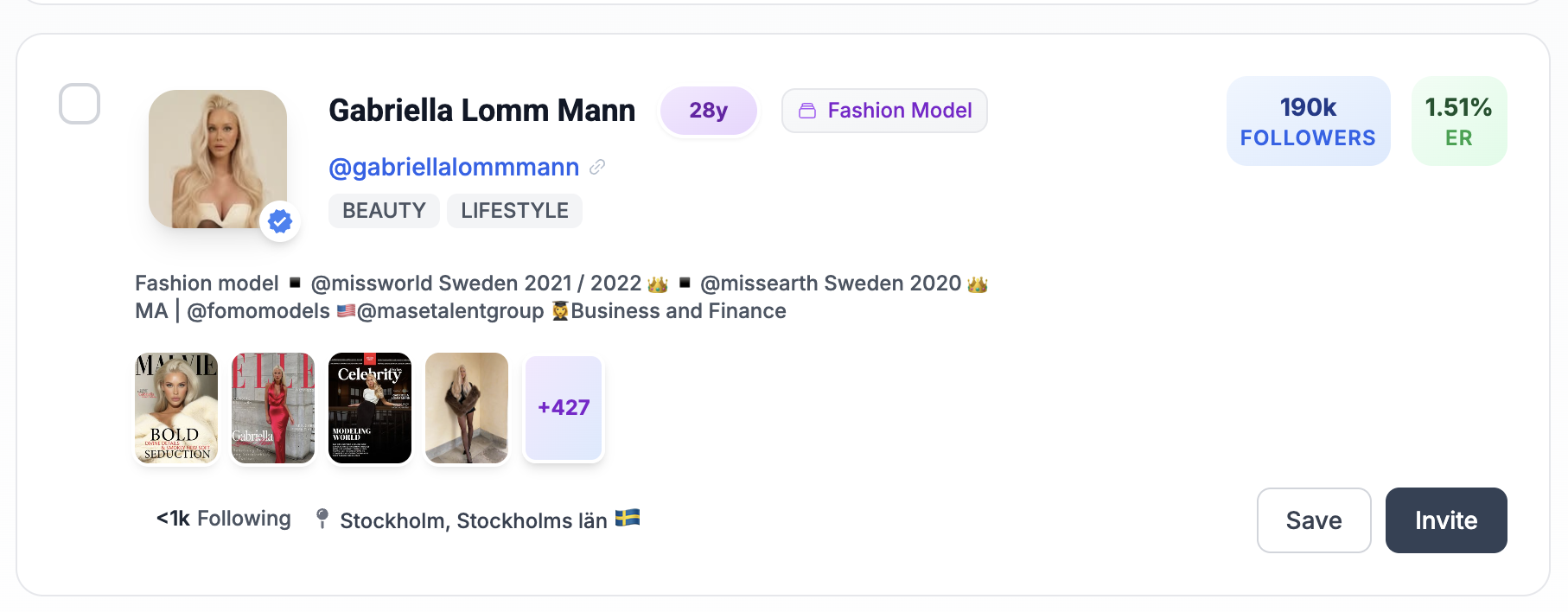 Fashion influencer profile on Social Cat