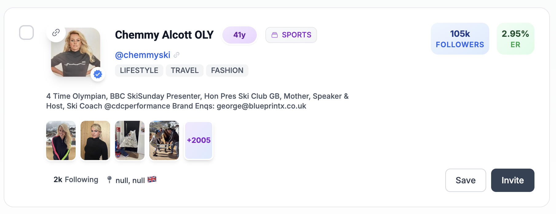 Sports influencer profile on Social Cat